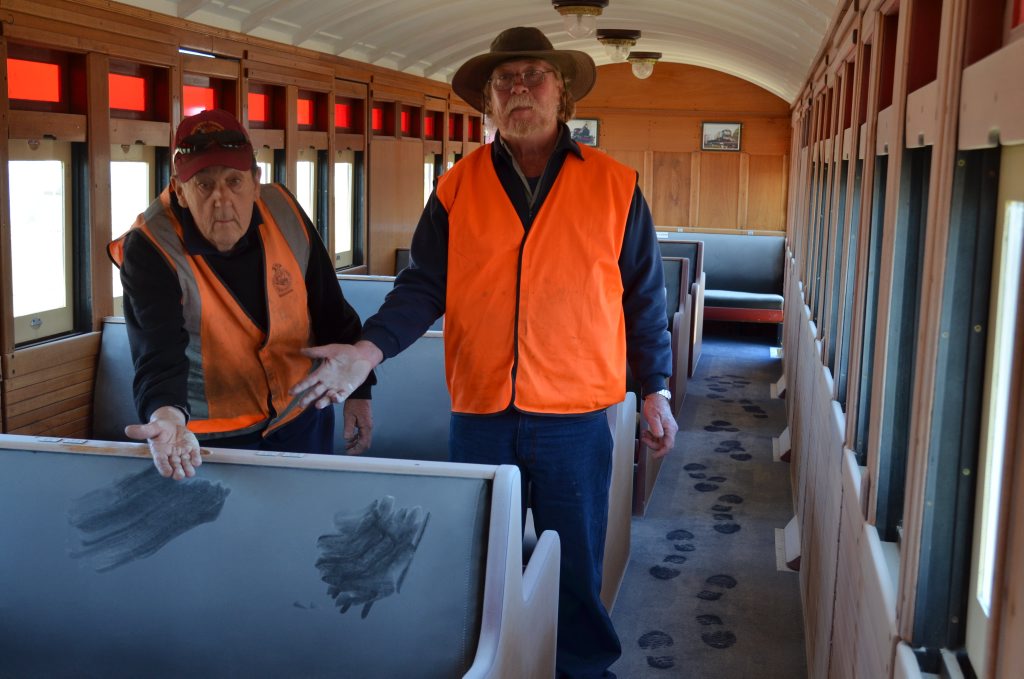 Volunteers Lindsay Mills and Gene Adams devastated by ongoing theft and vandalism in historic carriages. 
